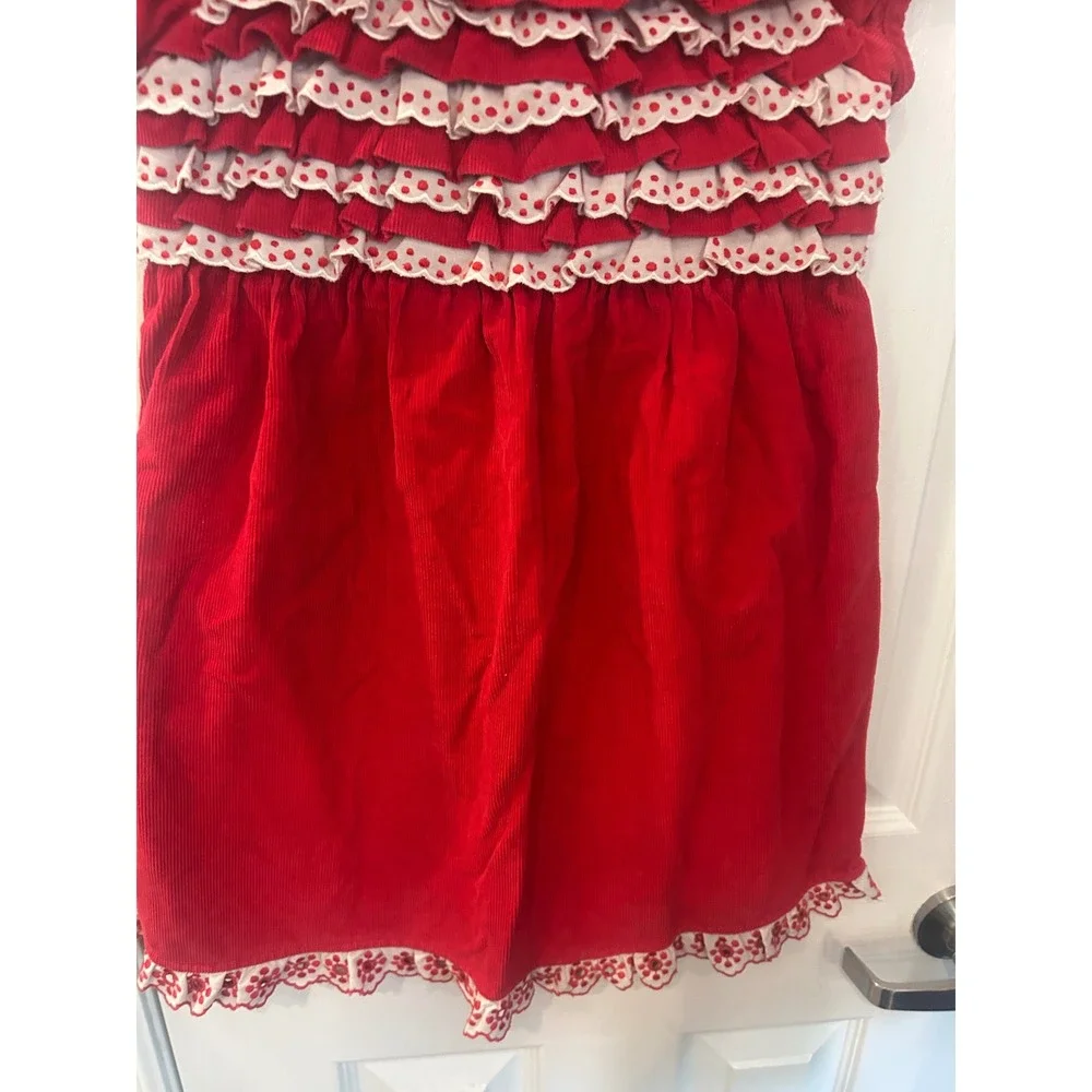 Hanna Andersson Corduroy Dress Red Ruffle Eyelet Polka Dot Holiday Party 110